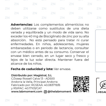 Bisglicinato de Zinc | Alta Absorción y Salud Integral | 60 Cápsulas