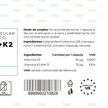 Vitamina D3 + K2 MK7 | Refuerzo Inmunitario y Salud Ósea